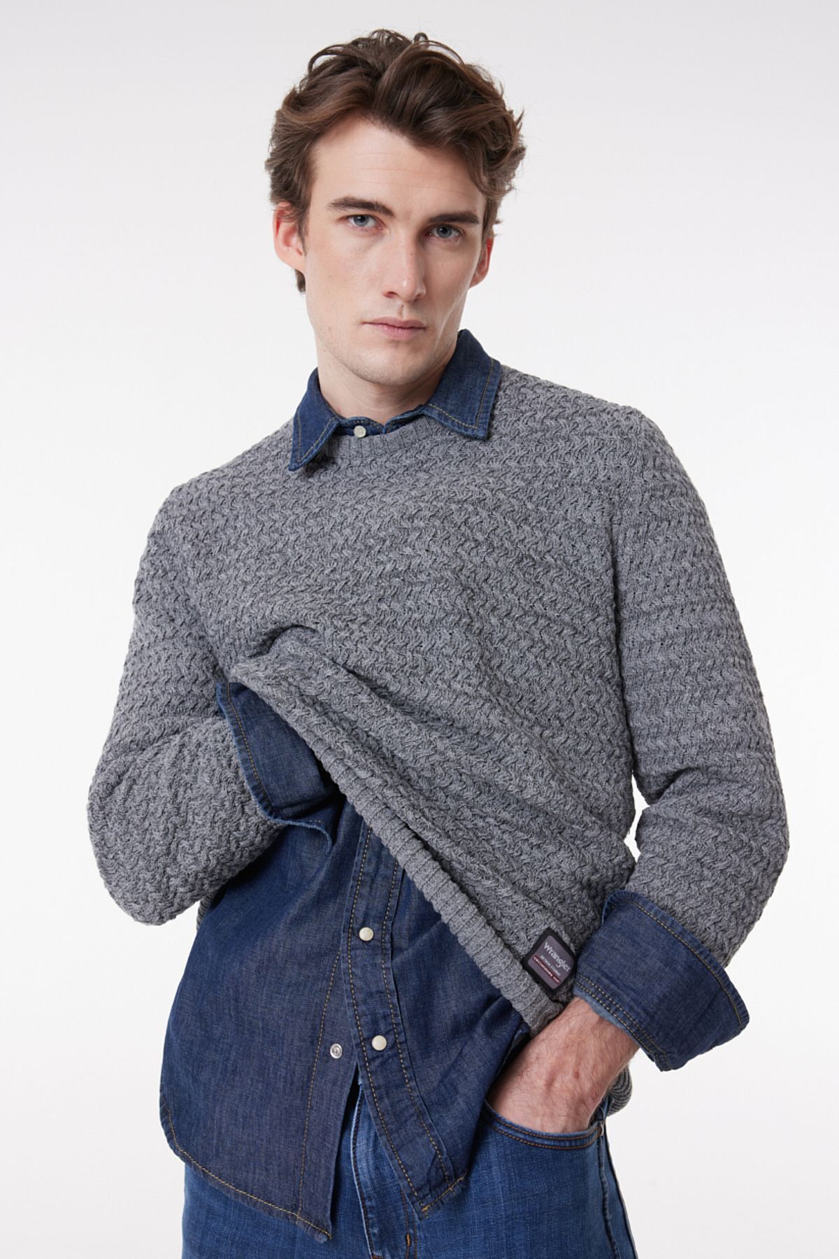 WRANGLER-Graumelierter Strickpullover mit Rundhalsausschnitt – reguläre Passform 3