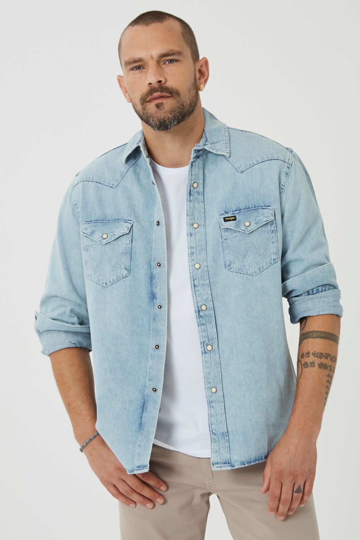 پیراهن / بلوز دکمه دار آبی مردانه جین ژان به طور منظم و معمولی مناسب Wrangler