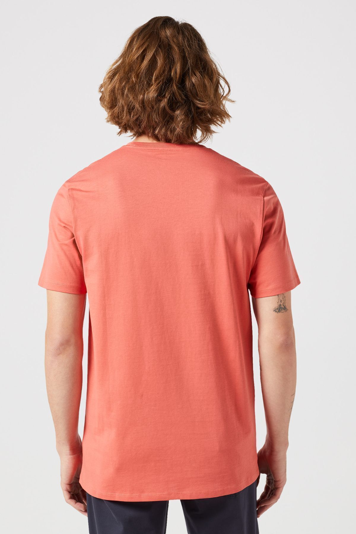 تی شرت قرمز مردانه یقه دوچرخه برش معمولی مناسب 100 ٪ پنبه نارنجی T shirt Wrangler