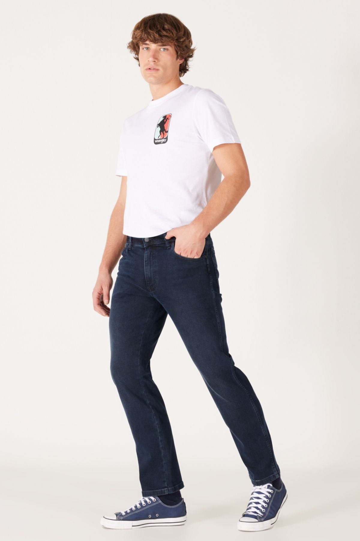 شلوار جین آبی مردانه با انعطاف پذیر تیره به طور منظم مناسب کمر Wrangler