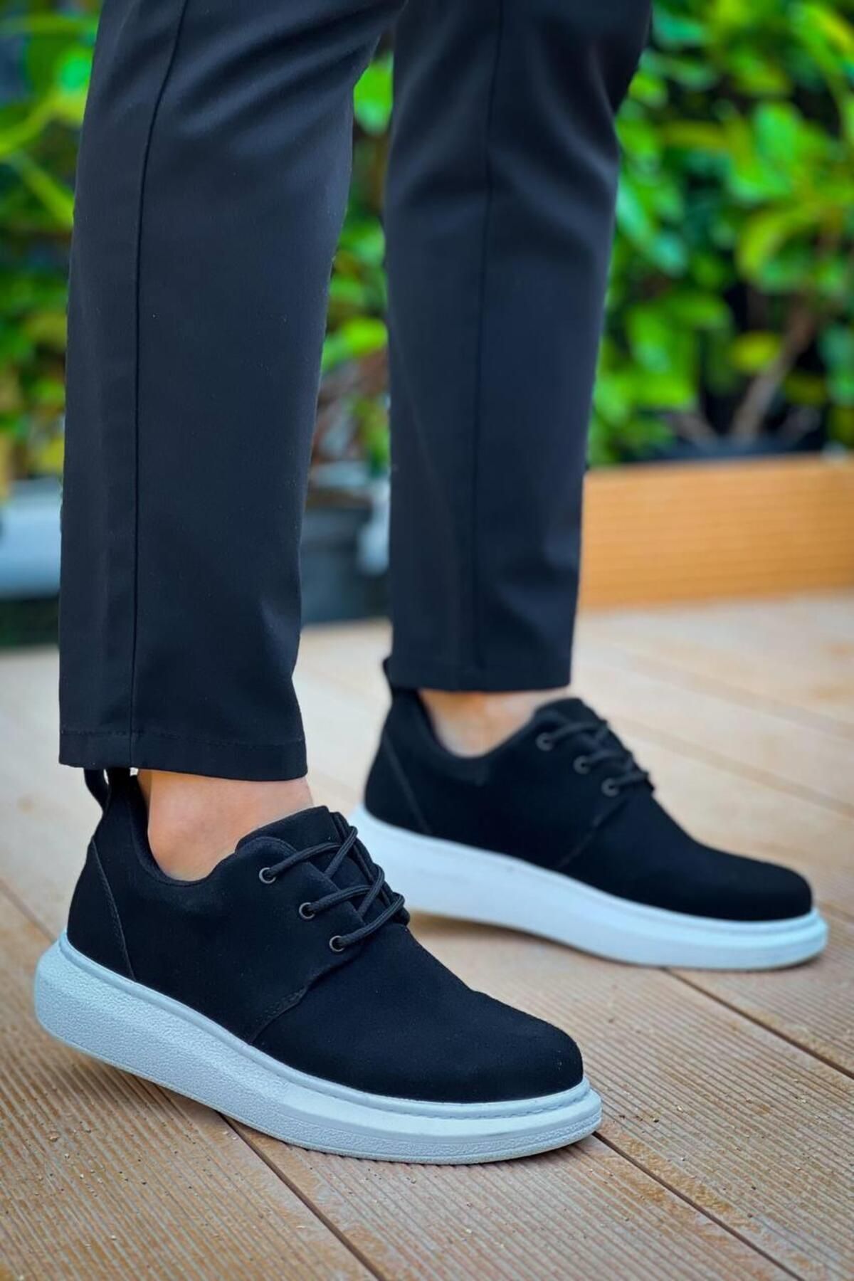 MELAMS Wolfsburg Pantofi Casual Pentru Bărbați - Piele Intoarsa Neagră/albă, Cu Șireturi - Kbc Masculin - 41