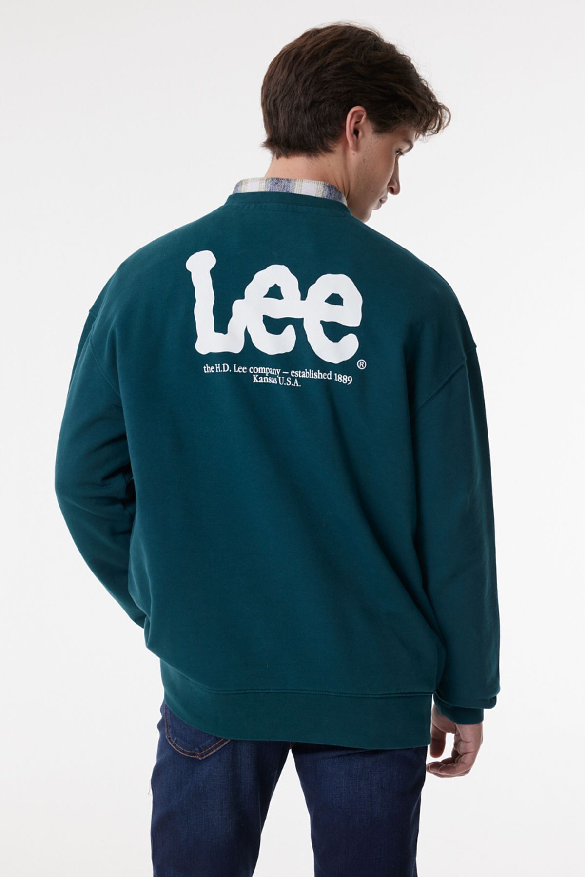 سویشرت سبز مردانه یقه دوچرخه برش راحت و 100 ٪ زمرد پنبه Lee