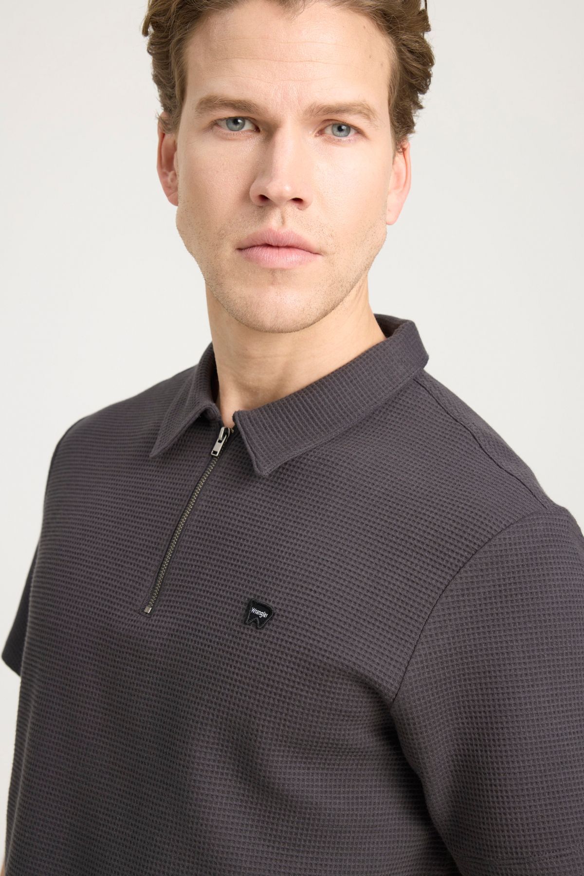 تی شرت یقه پولو مشکی مردانه سیاه مناسب و آرام گسترده نزدیک چوگان yaka Zipper 100 ٪ پنبه T shirt Wrangler