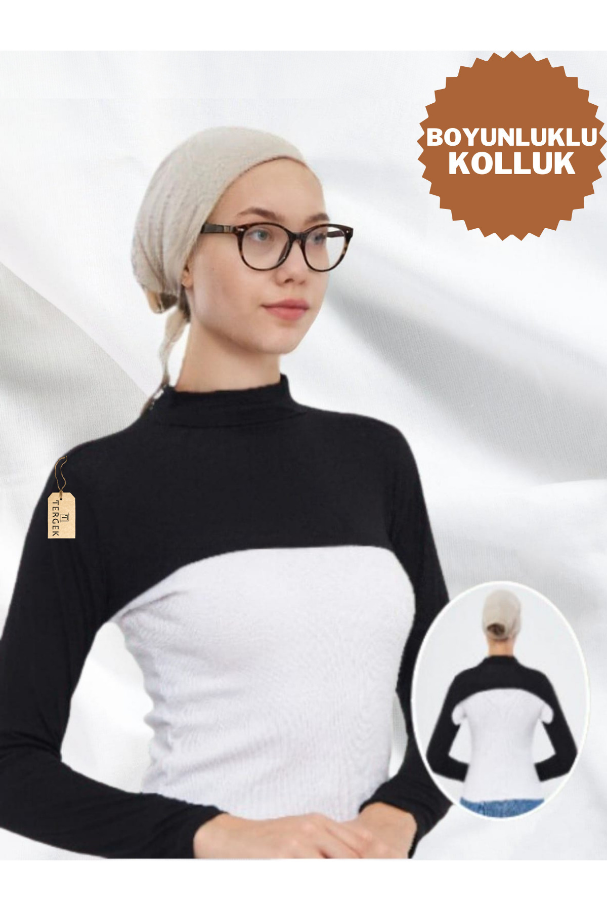 Upright Neck Neck Sleeves Black, Stretch Combed Cotton, Casual Sports Hijab
