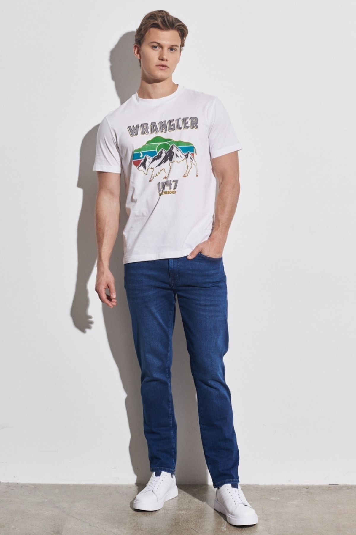 تی شرت سفید مردانه یقه دوچرخه برش معمولی به طور منظم 100 ٪ پوست چهل کشتی Wrangler