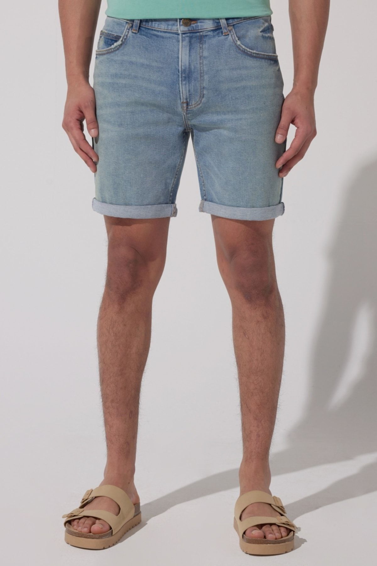 Lee-Skinny Fit Slim Fit Regular Waist Blue Men's Jean Denim Jeans Shorts 1