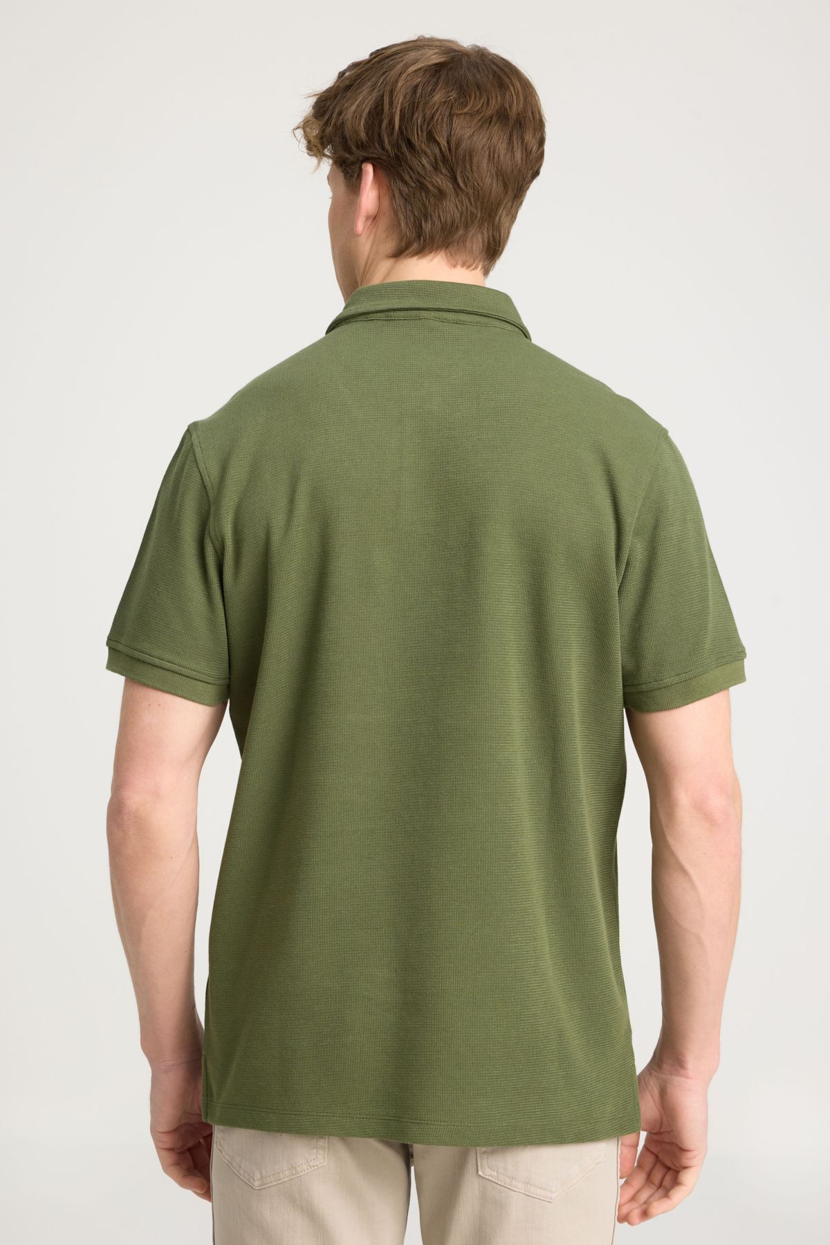 تی شرت یقه پولو سبز مردانه به طور منظم مناسب برش طبیعی زیتون چوگان yaka t shirt Wrangler