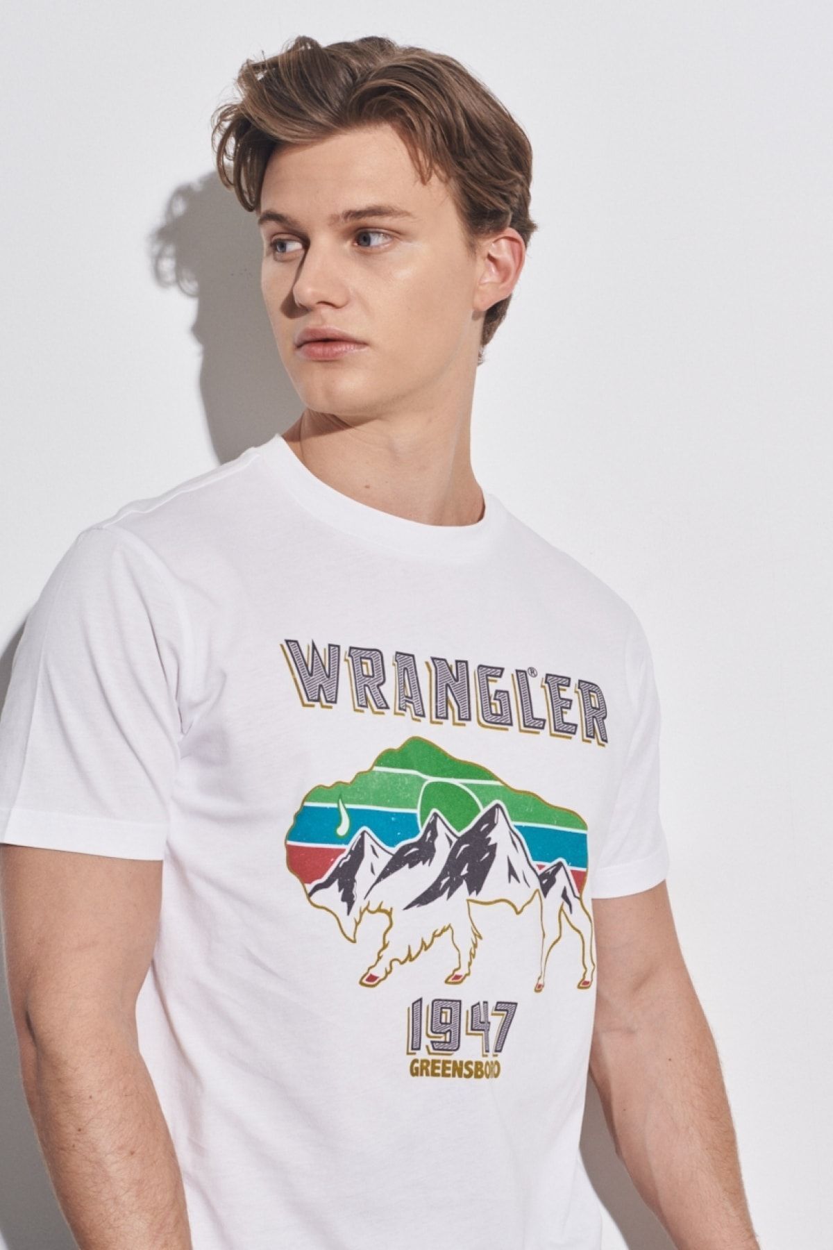 تی شرت سفید مردانه یقه دوچرخه برش معمولی به طور منظم 100 ٪ پوست چهل کشتی Wrangler