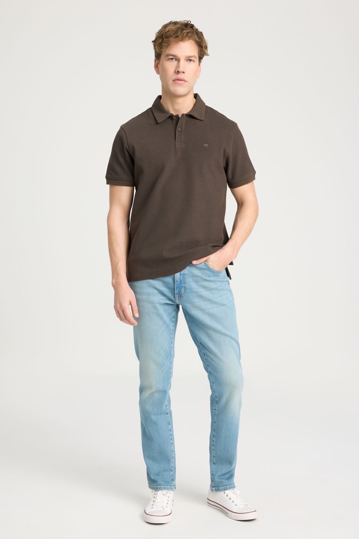 تی شرت یقه پولو سبز مردانه به طور منظم مناسب و معمولی برش خاکی yaka t shirt Wrangler