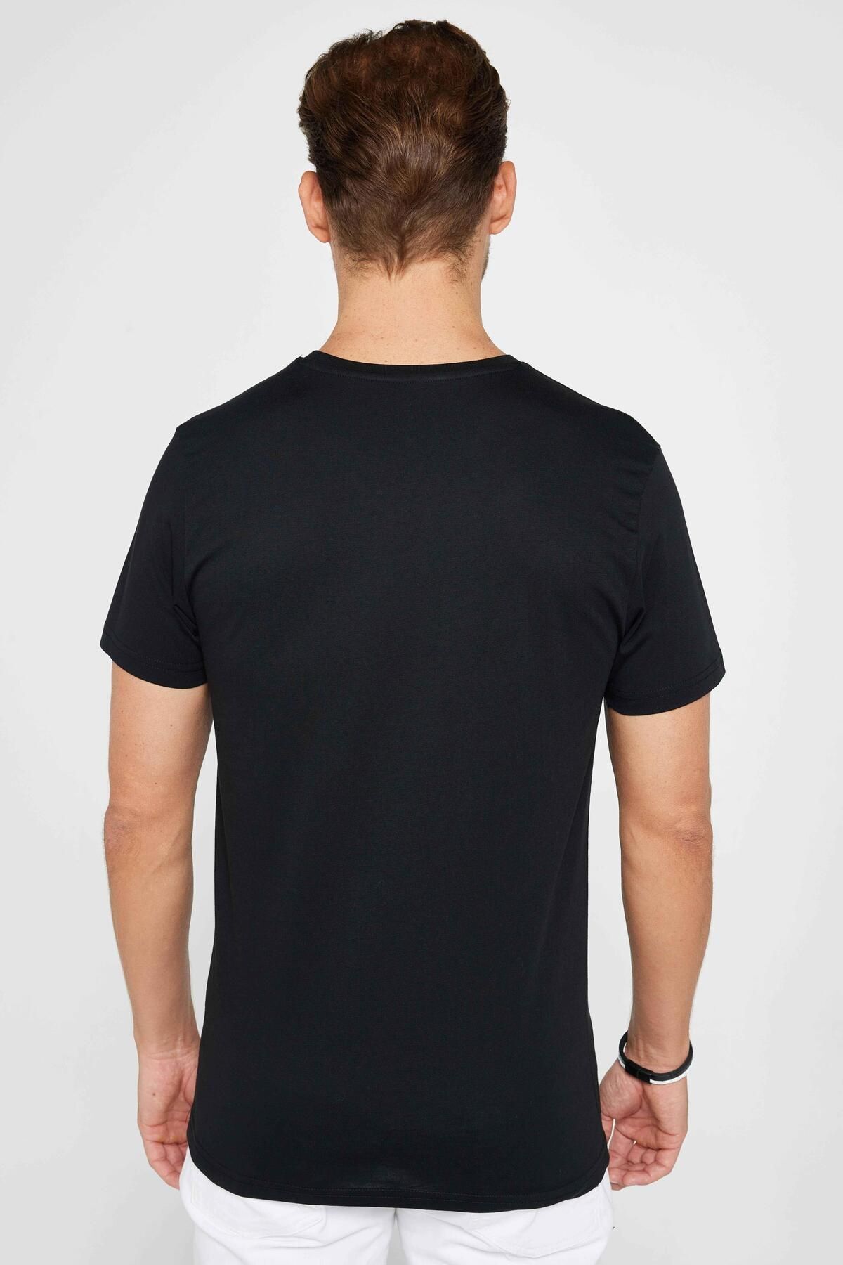 Erkek Slim Fit Siyah Bisiklet Yaka %100 Pamuk Dar Kesim Basic Tişört