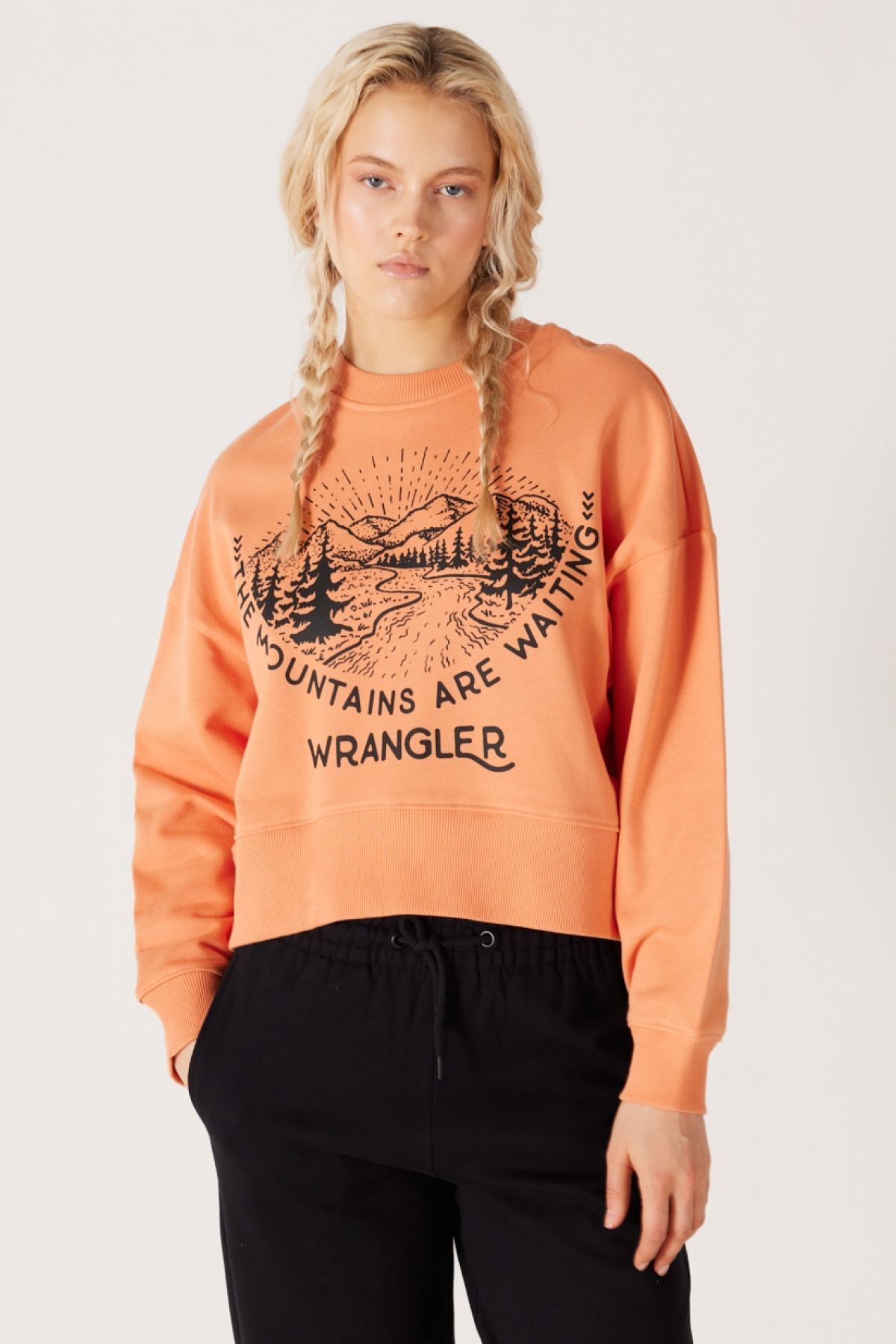 Wrangler  Relaxed Fit Geniş Kesim Içi Polarlı Bisiklet Yaka Turuncu Sweatshirt - Görsel 2