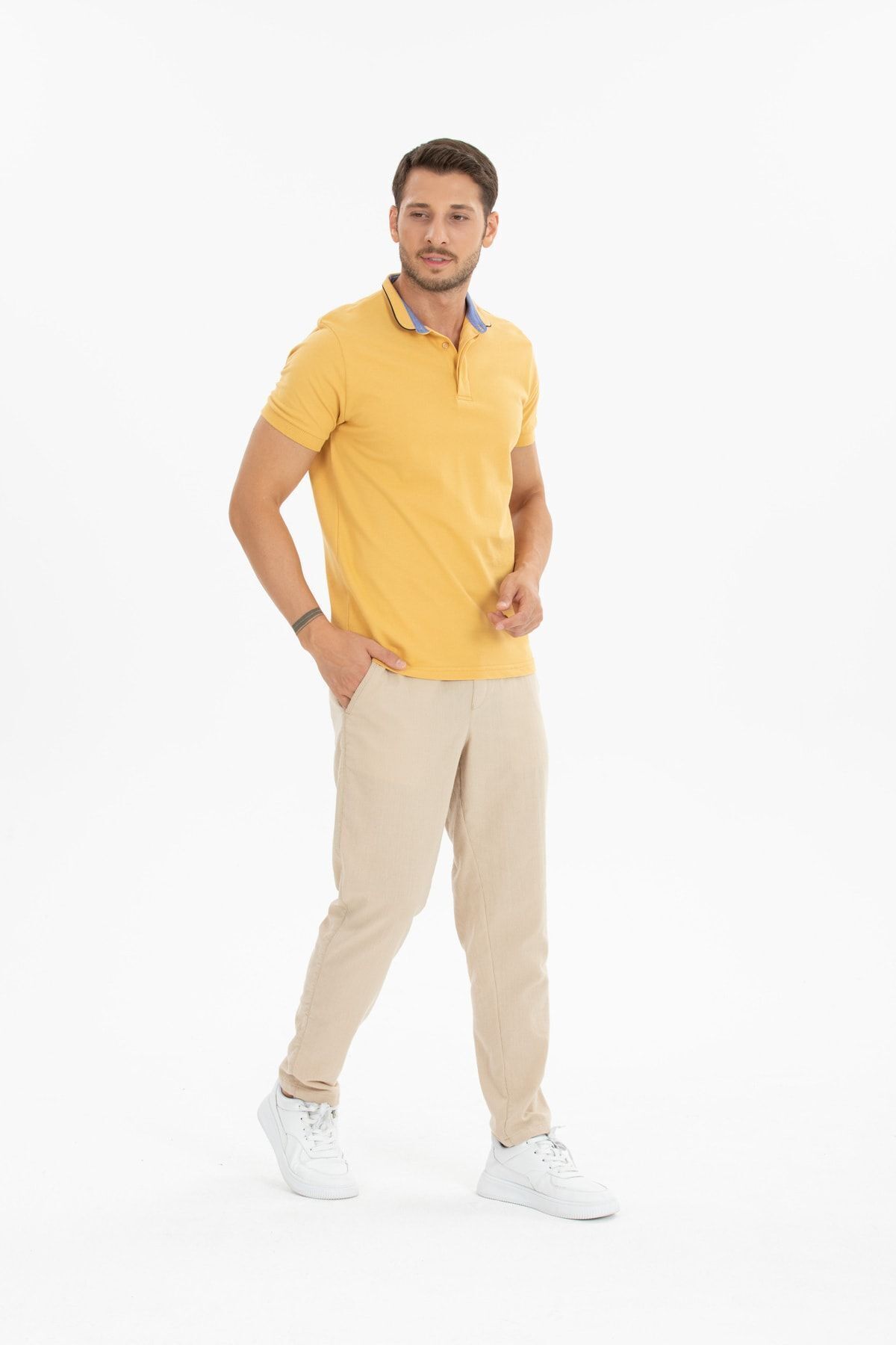 وایز تی‌شرت پولو مردانه یقه پدربزرگ با دکمه مخفی