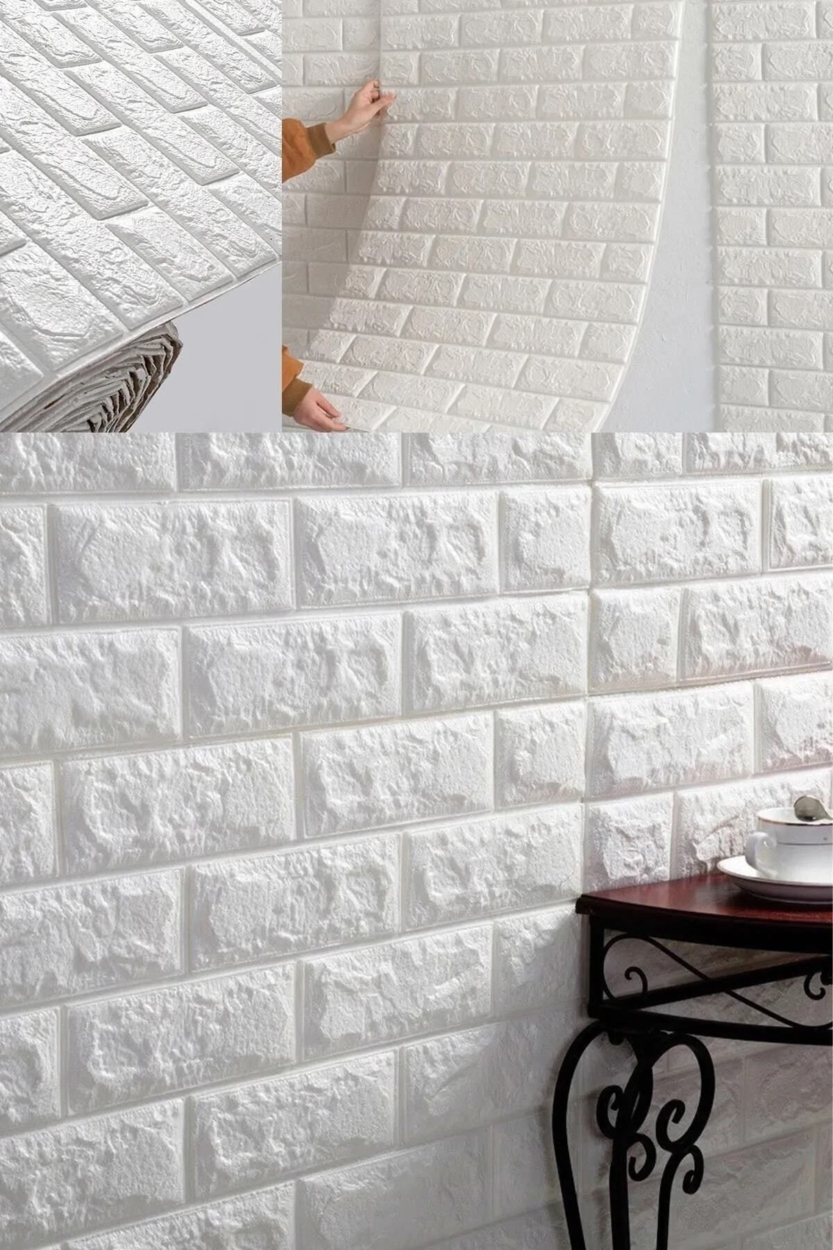 50 X 30 Cm 0,17 M² Kendinden Yapışkanlı Duvar Kağıdı Esnek Köpük Paneli 3d Boyutlu Tuğla Desen Beyaz