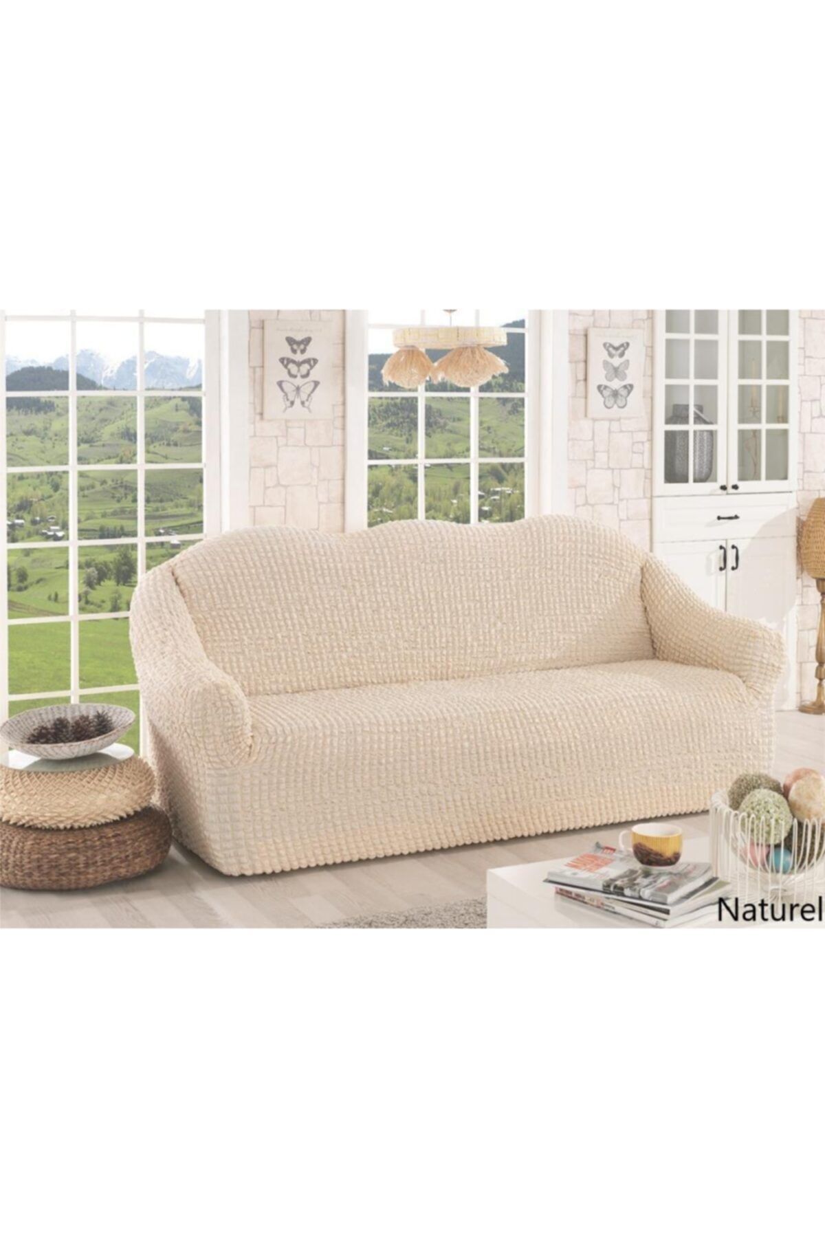 Karna Home Strech 3 Kişilik Pamuklu Koltuk Kanepe Örtüsü Naturel
