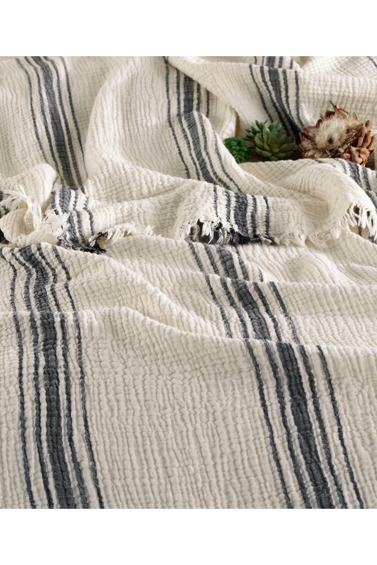 destinyhometex Bej Bohem Desenli Naturel 4 Katlı Muslin %100 Pamuk Tek Kişillik Yatak Örtüsü/Pike 160x240cm