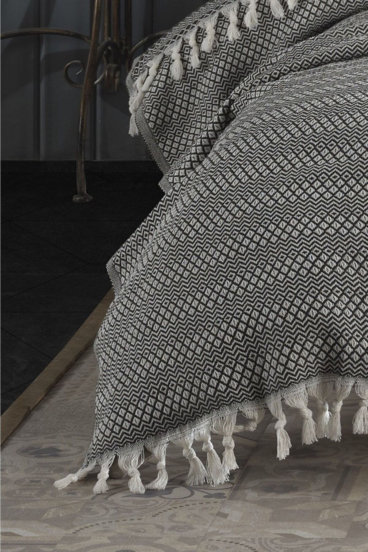 PAZARSEN Cuvertură De Pat Dublă Neagră 200x240 Cm Bumbac Smocuri Pique - One Size