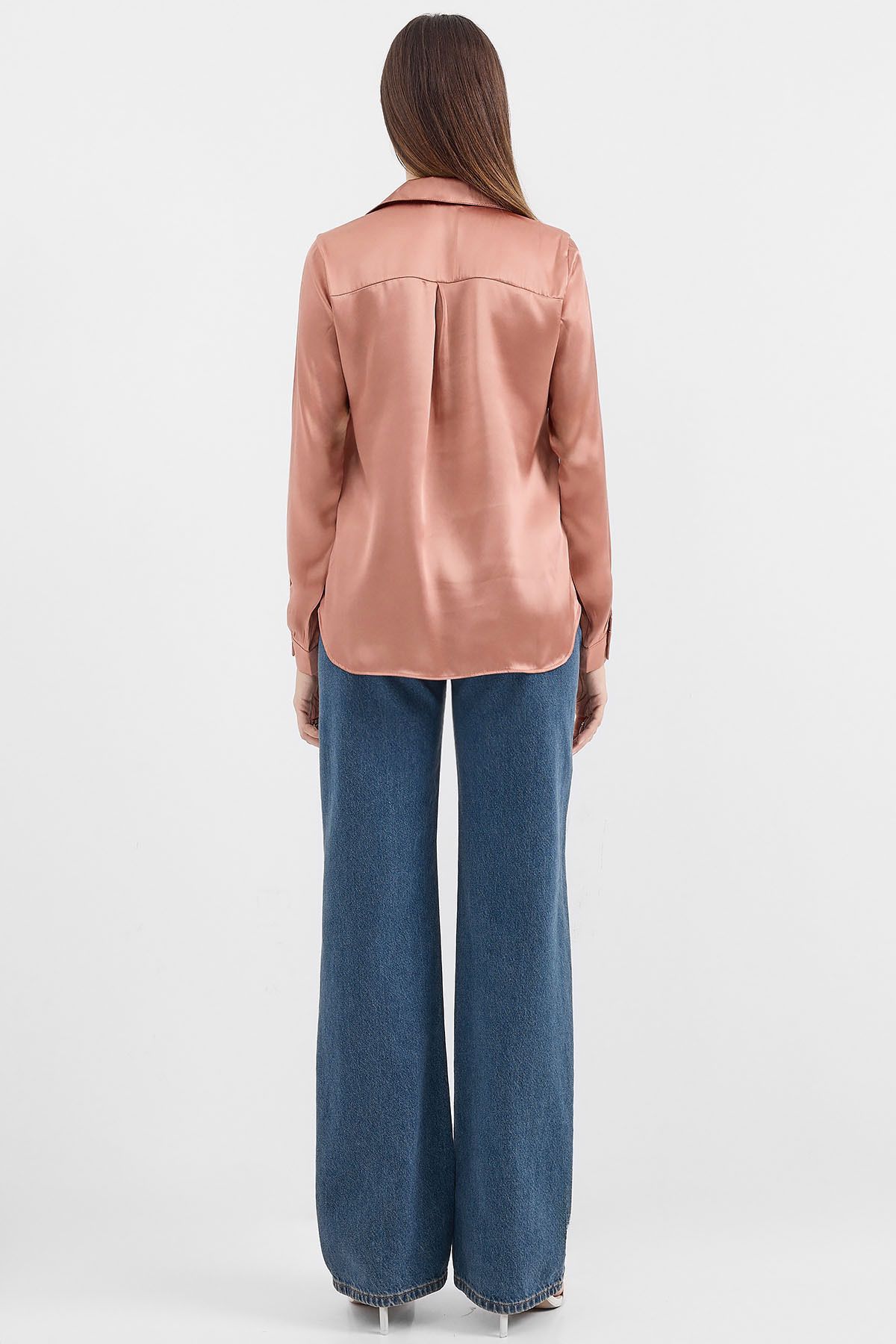 Bigdart-3964 Lightly Flowing Satin Shirt - Camel 5