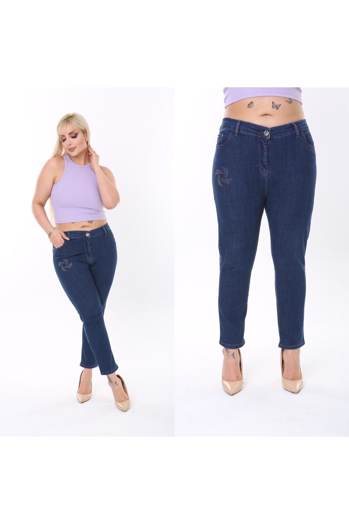 SERRA BÜYÜK BEDEN Pantaloni Detaliați De Piatră Până La Gână Femeie - 40
