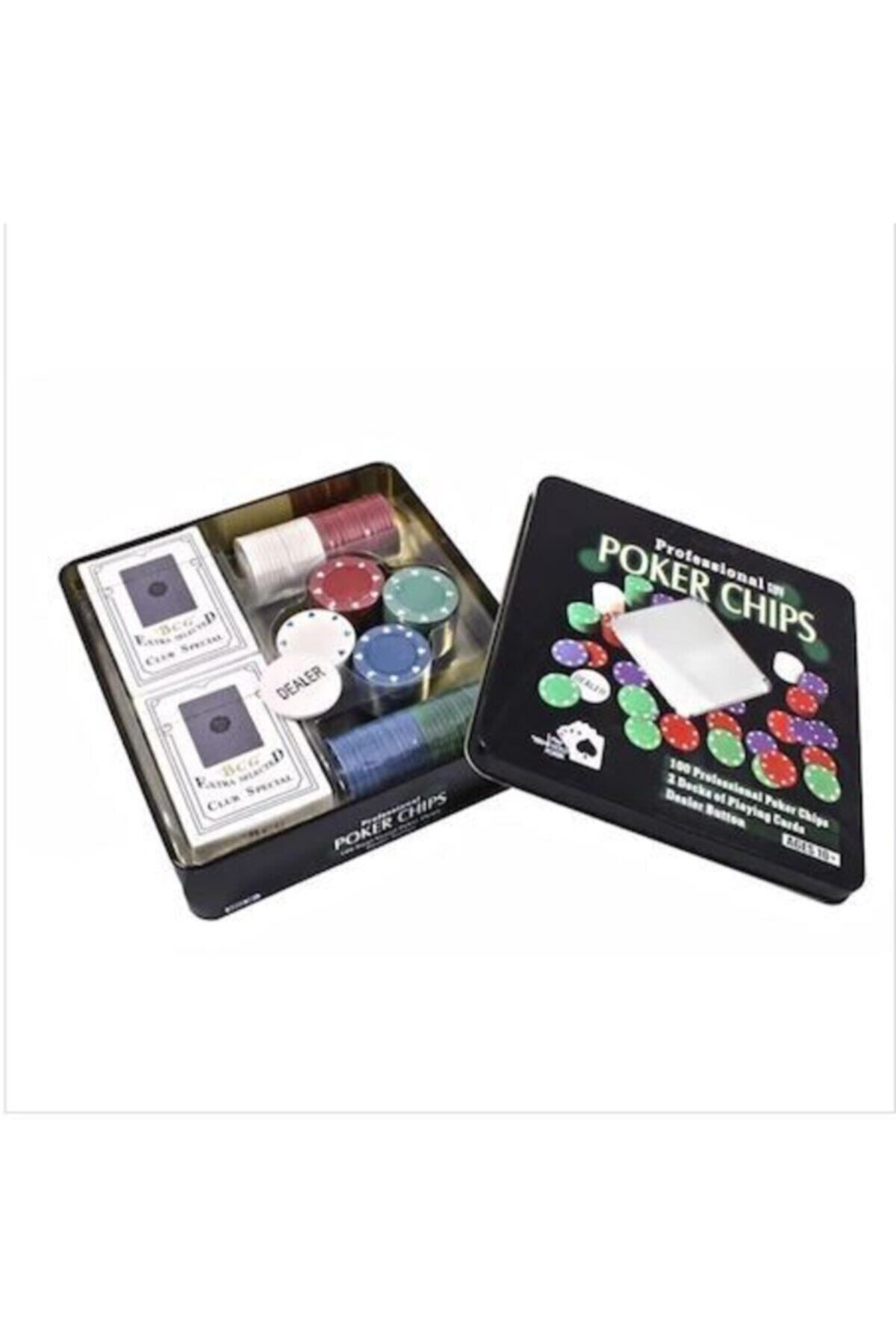 100 Chip Metal Kutulu Texas Hold'em Poker Fişi Kağıt Oyunu Seti