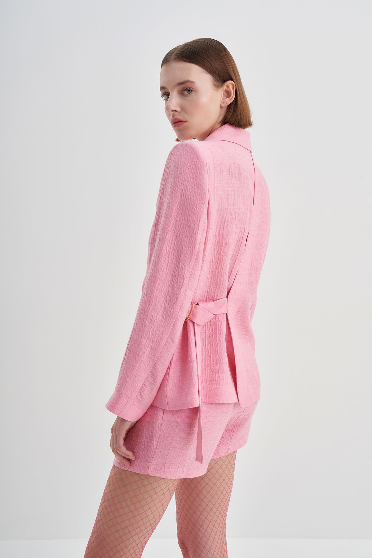 Yake-Pink Short Shorts with Double Pleated Button Detail 5