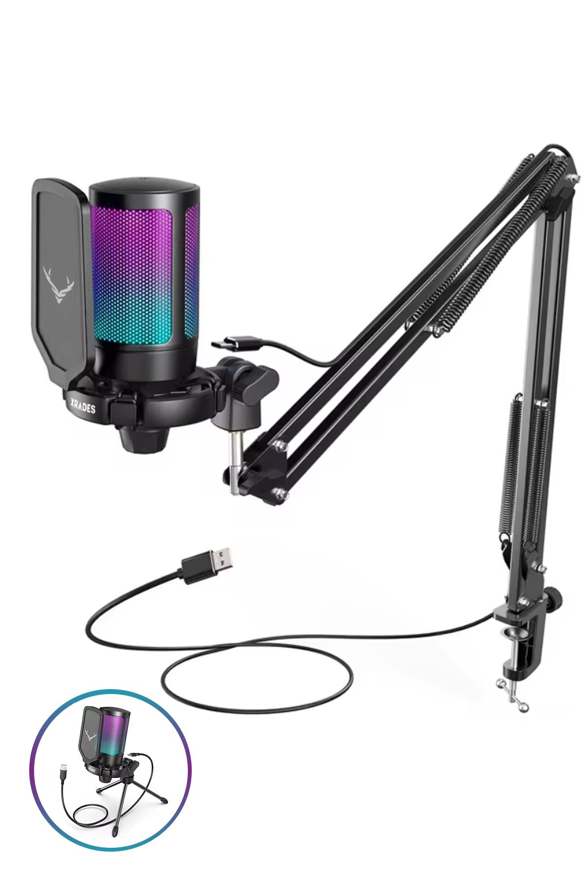 Professional 2 li Stand Youtuber  Gamer  Tiktok  Yayıncı Usb Rgb Mikrofon Seti
