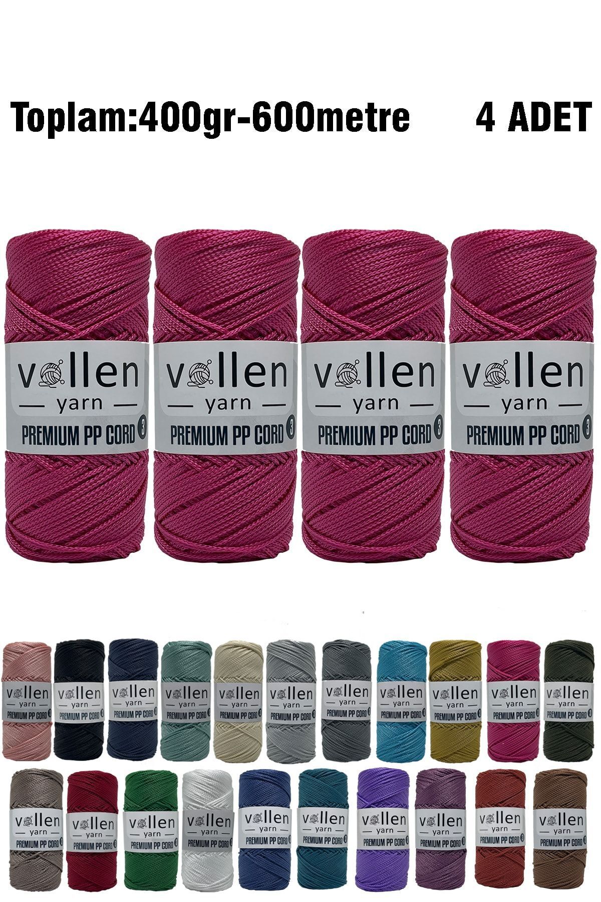 600m Polyester Makrome Ipi, Supla Ipi, Çanta Ipi, Bileklik Ipi,makrame,fuşya 1.5mm-400gr