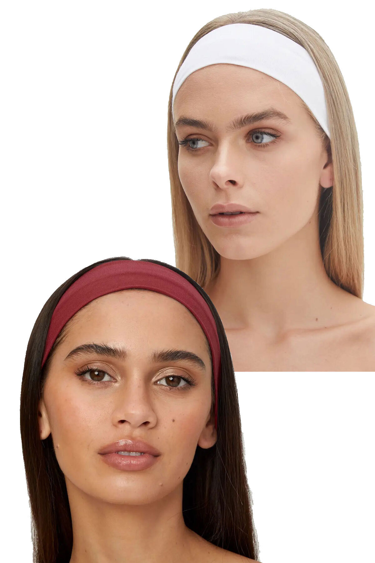 2-Piece Sports Hair Bands - Women & Men Yoga Makeup Face Wash Hair Band Set Claret Red-White