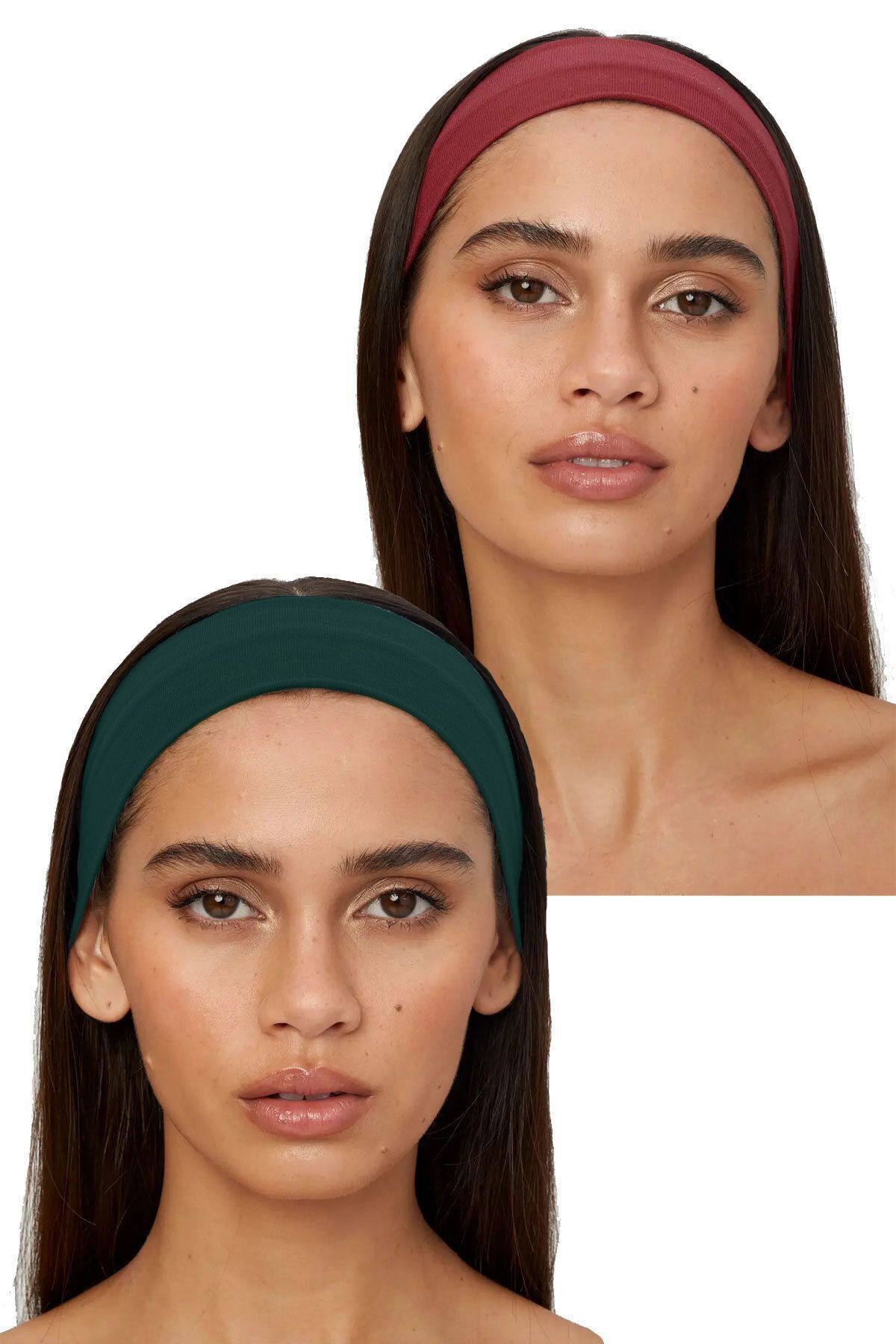 2-Pack Sports Headbands - Women & Men Yoga Makeup Face Washing Headband Set Dark Green & Burgundy