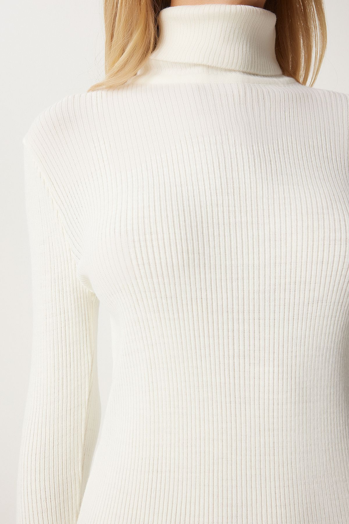 Happiness İstanbul-Weißes Rollkragen-Strickkleid für Damen DD01119 4