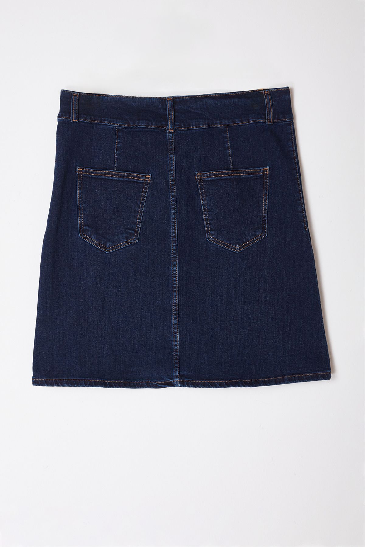 Trendyol Curve-Plus Size Dark Blue Denim Skirt - Accord Detailed 7