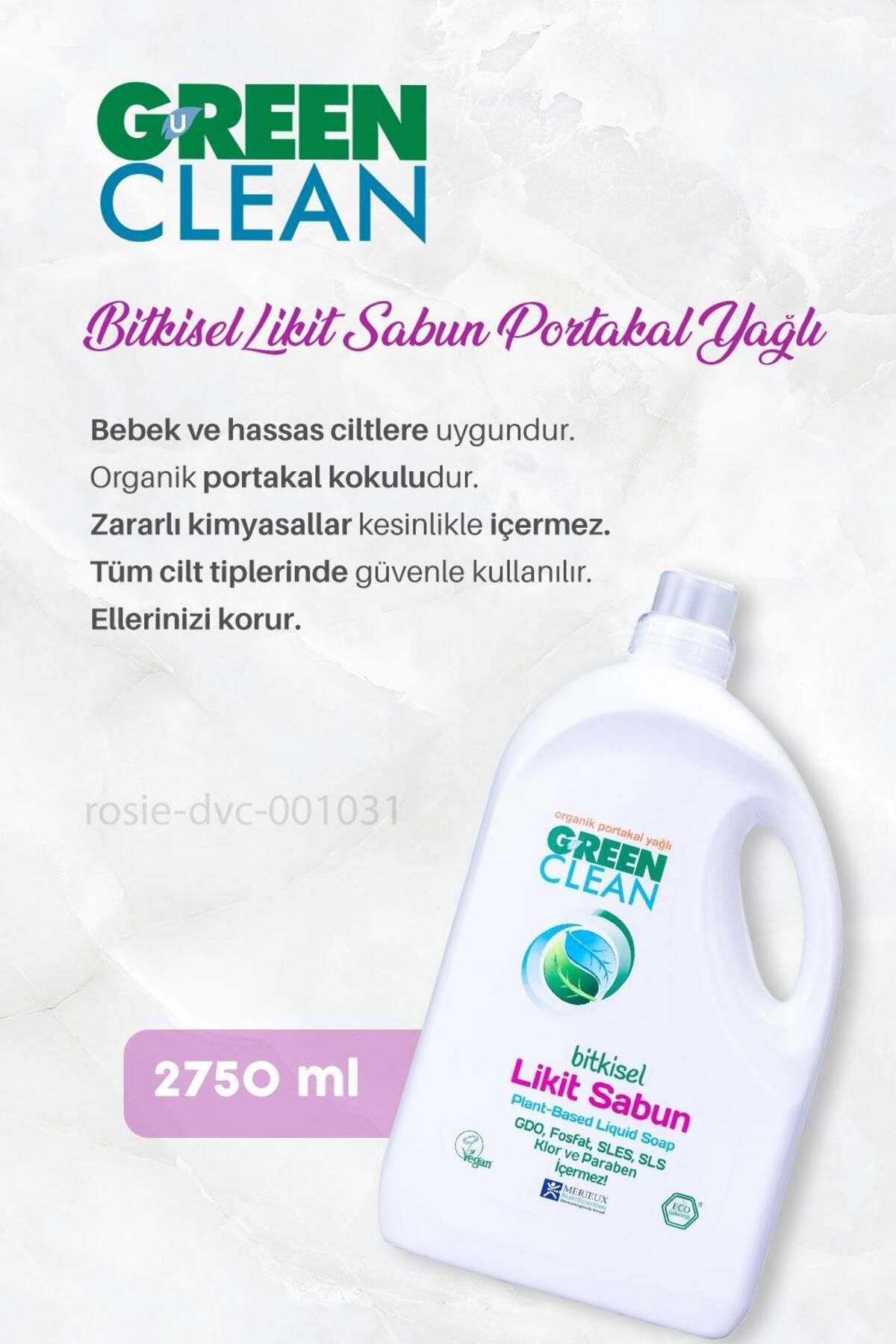 2 صابون مایع گیاهی پاک سبز با روغن پرتقال 2750 میلی لیتر و رزی Green Clean