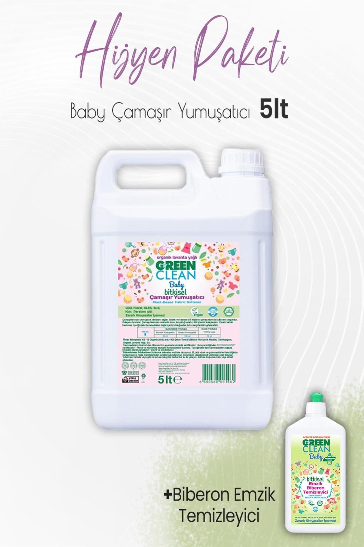 Green Clean Baby Bitkisel Çamaşır Yumuşatıcı Lavanta 5 Lt Ve Emzik Biberon Temizleyici 500 ml