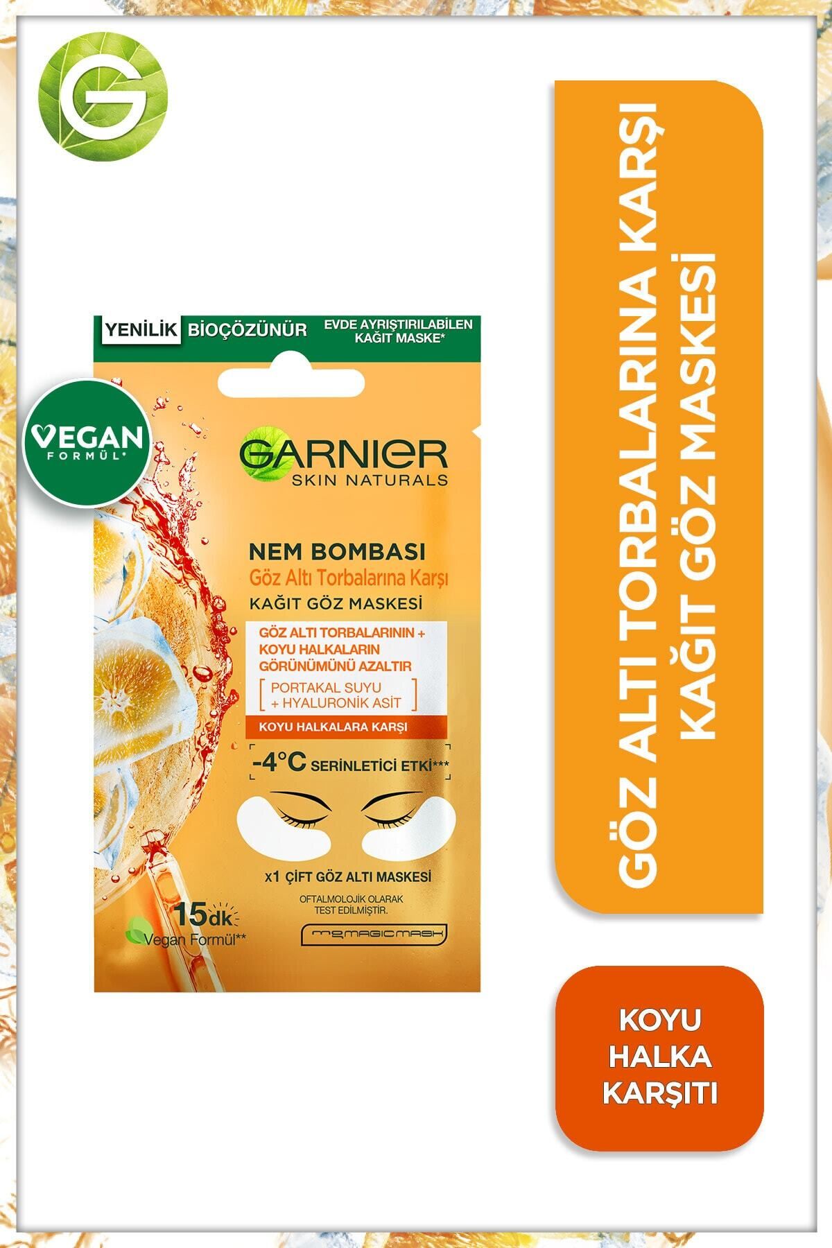 ماسک صورت کاغذی بمب مرطوب کننده انار و هیالورونیک، ماسک دور چشم بمب مرطوب کننده نارنجی Garnier