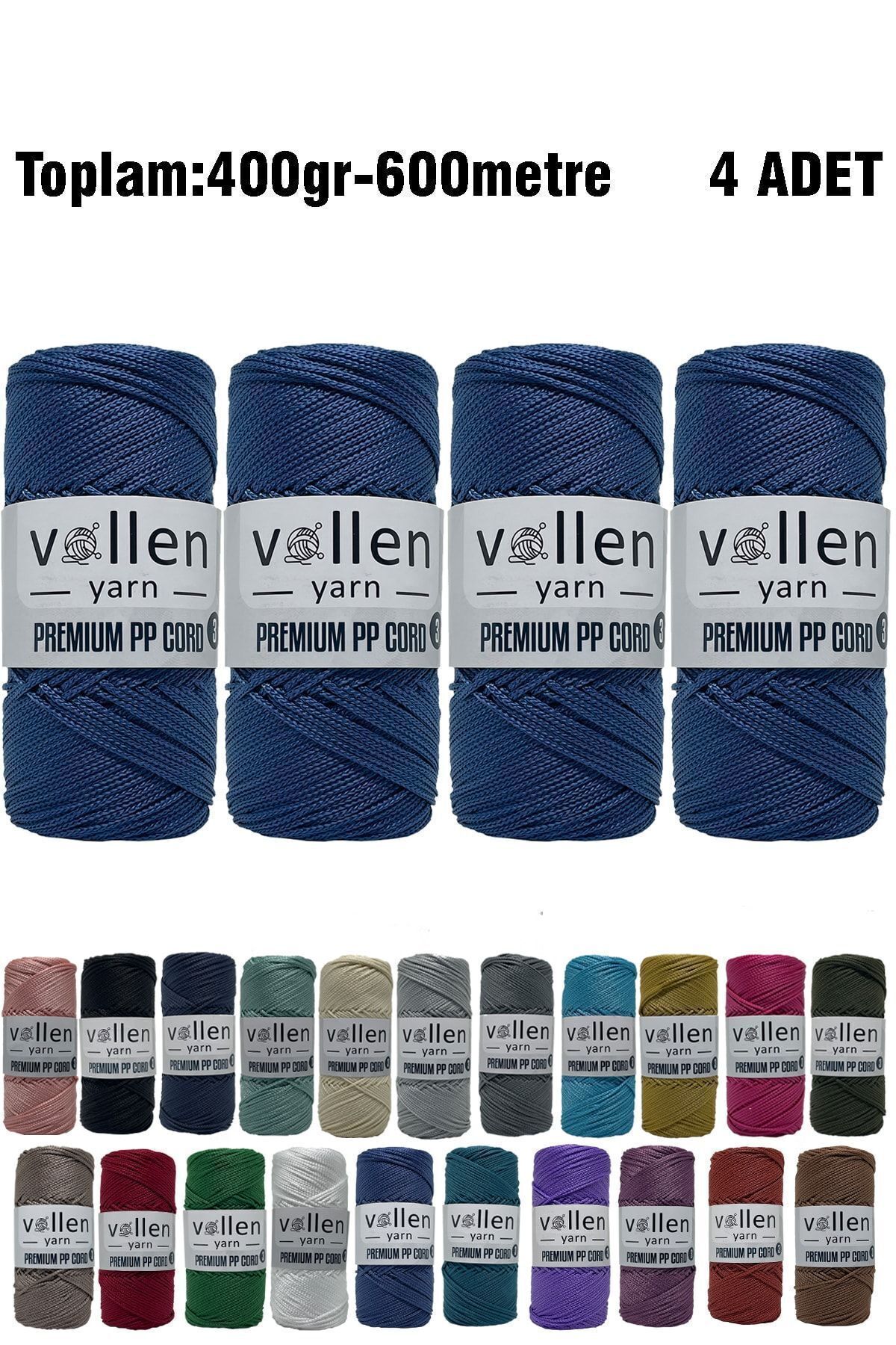 600m Polyester Makrome Ipi, Supla Ipi, Çanta Ipi, Bileklik Ipi,makrame,denim Mavi 1.5mm-400gr