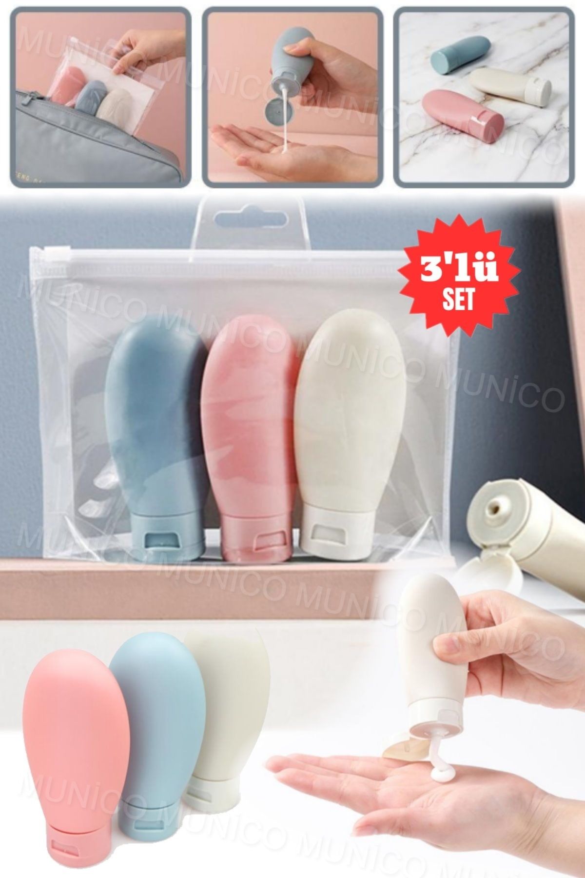 Munico-Leak Proof Cream and Shampoo Containers Set of 3Pcs 60ml Bottles for Travel Ideal Size Bottles for Holiday 5