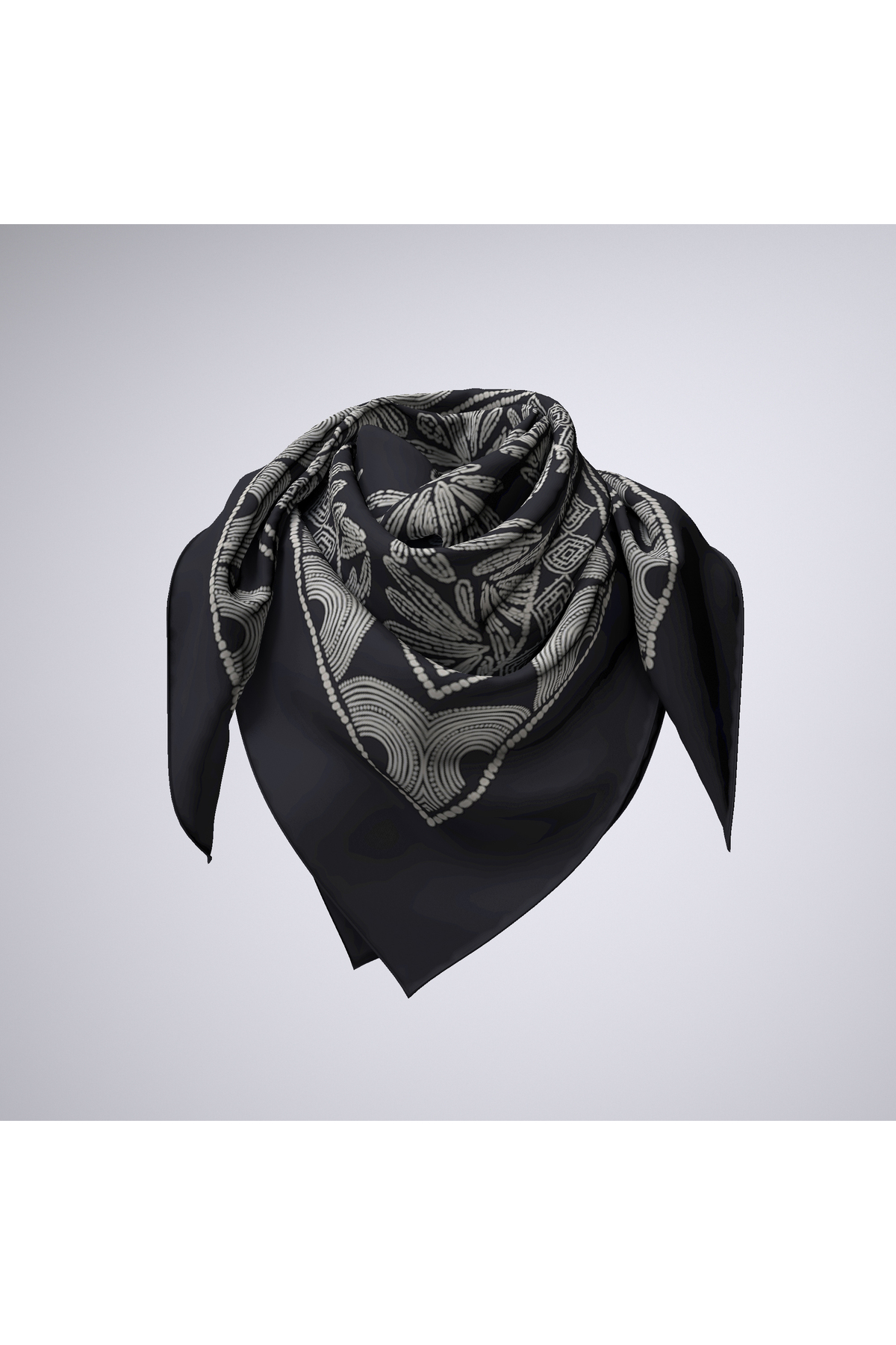 Kadın Siyah Etnik Desenli Bandana 70x70 DG12200-01 2