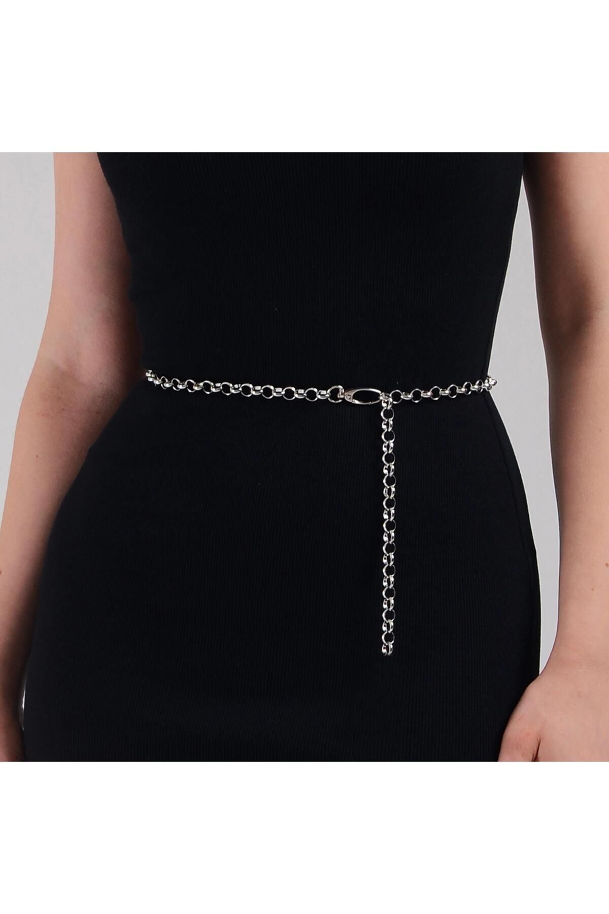 Duke Nickle Silver Colored Simple DesiGn Women s Chain Belt Adjustable Trendyol