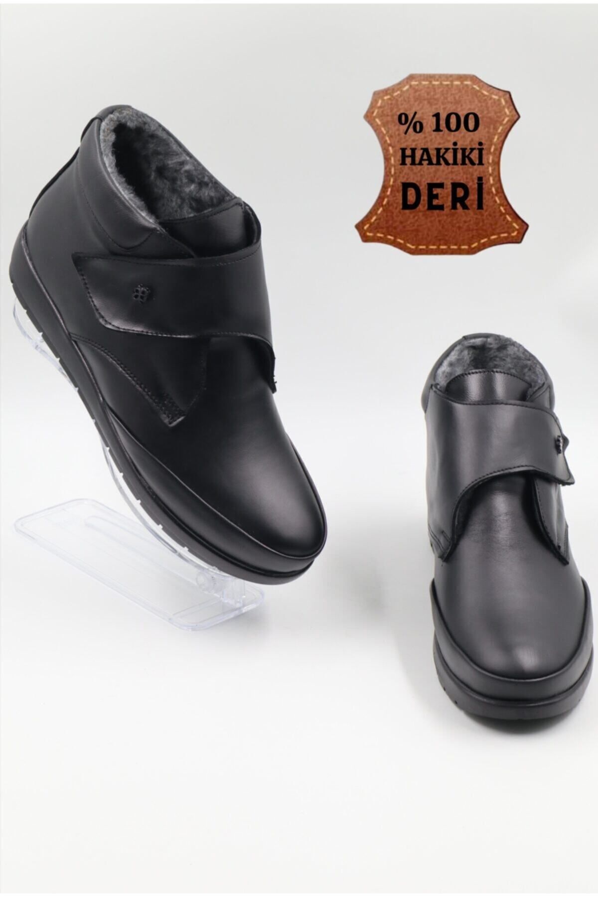 nazenintasarımlar-Schwarze Mutterstiefel aus echtem Leder – orthopädische, rutschfeste Sohle, kältebeständige, pelzige Innenoberfläche 1