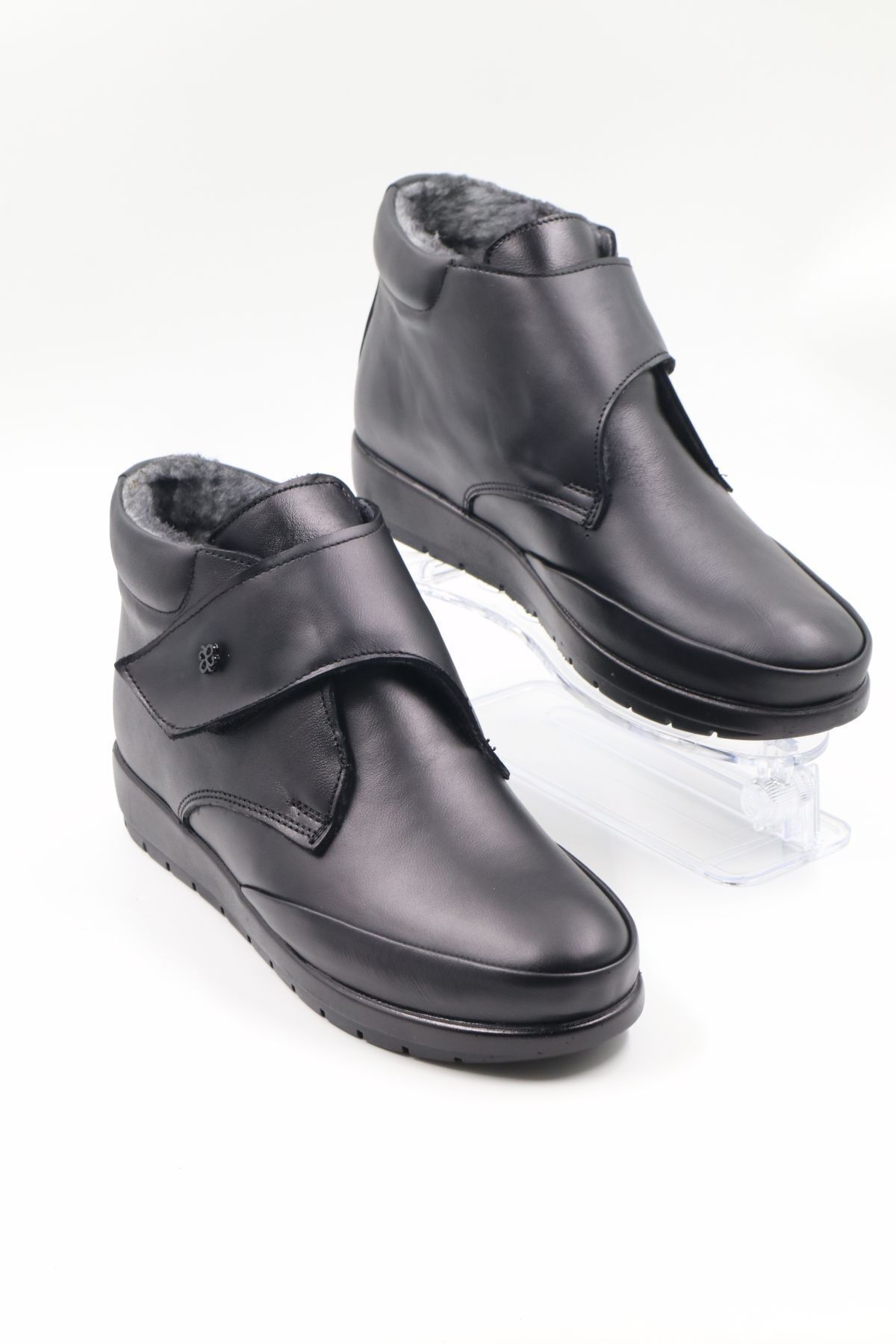 nazenintasarımlar-Schwarze Mutterstiefel aus echtem Leder – orthopädische, rutschfeste Sohle, kältebeständige, pelzige Innenoberfläche 3