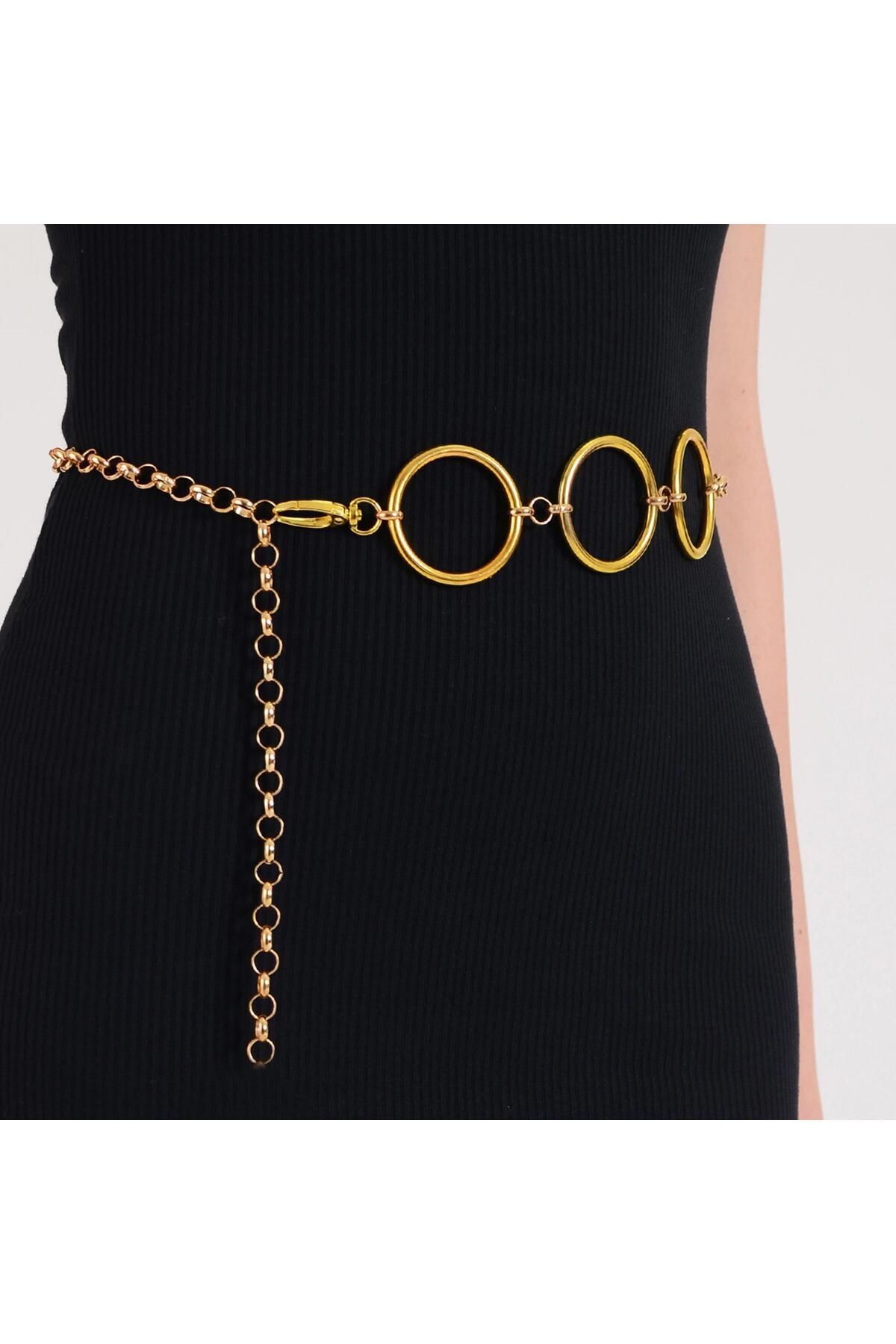 Duke Nickle-Gold Color 3-piece Simple Design Adjustable Chain Belt Set with Ring Figure 1