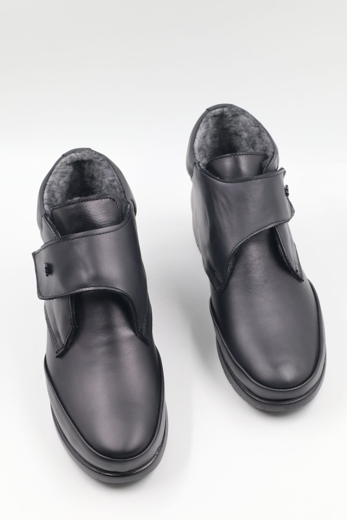 nazenintasarımlar-Schwarze Mutterstiefel aus echtem Leder – orthopädische, rutschfeste Sohle, kältebeständige, pelzige Innenoberfläche 5