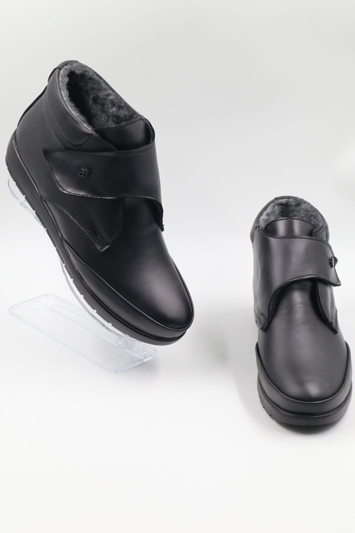 nazenintasarımlar-Schwarze Mutterstiefel aus echtem Leder – orthopädische, rutschfeste Sohle, kältebeständige, pelzige Innenoberfläche 4