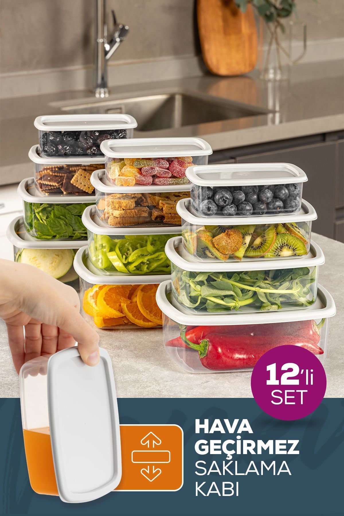 Vienev Set of 12 Airtight Storage Containers Grey 3X(250-500-750-1200 ml)