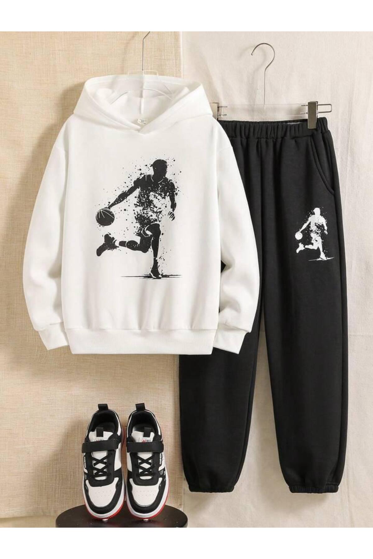 MORNİNG KİDS Fiú tréningruha szett - kapucnis pulóver, kosárlabdázó mintás, f...