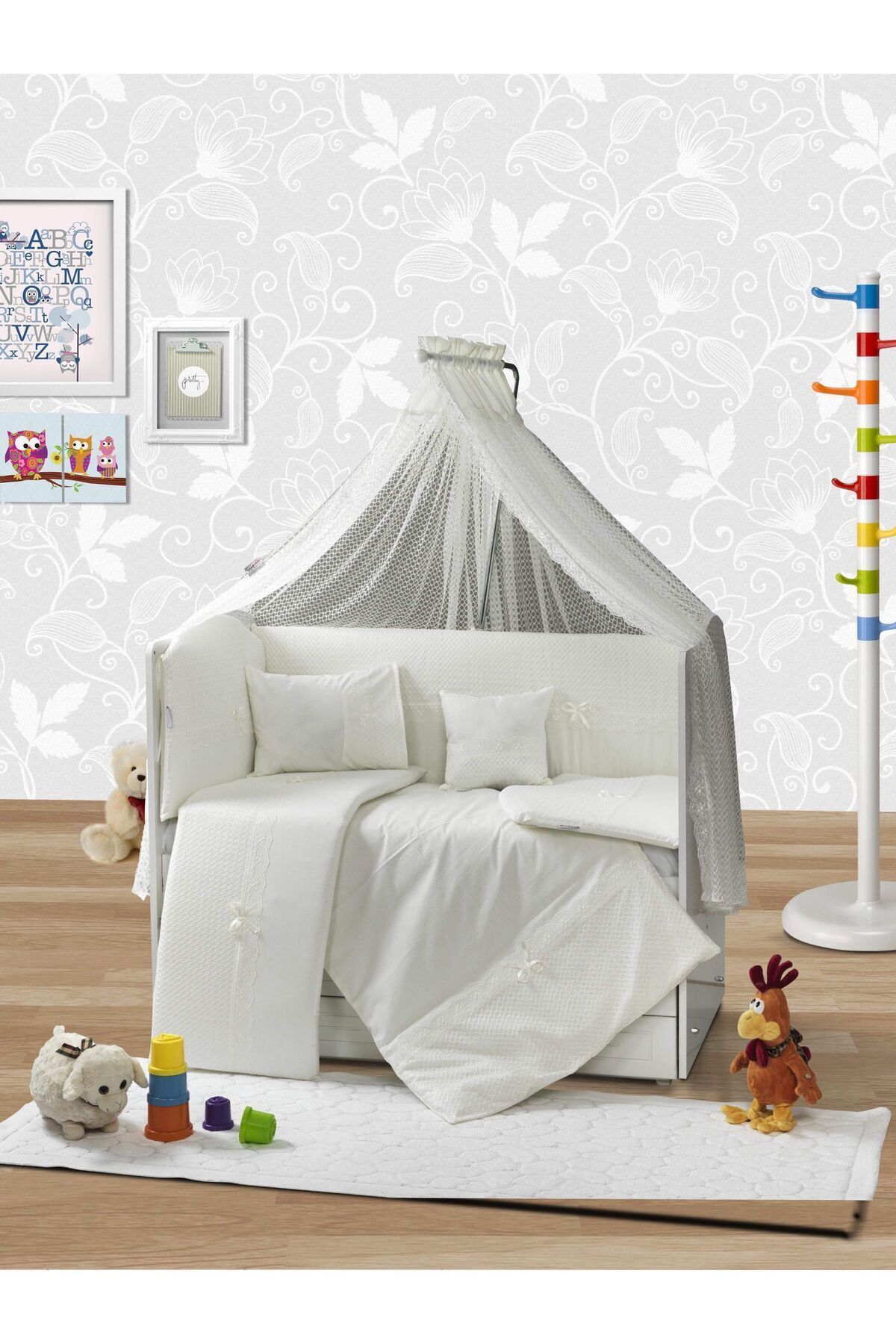 Tugu Home&baby Sedef %100 Pamuk 10 Parça 60x120 Cm Bebek Uyku Seti,uyku Takımı,anne Yanı Uyku Seti Gri