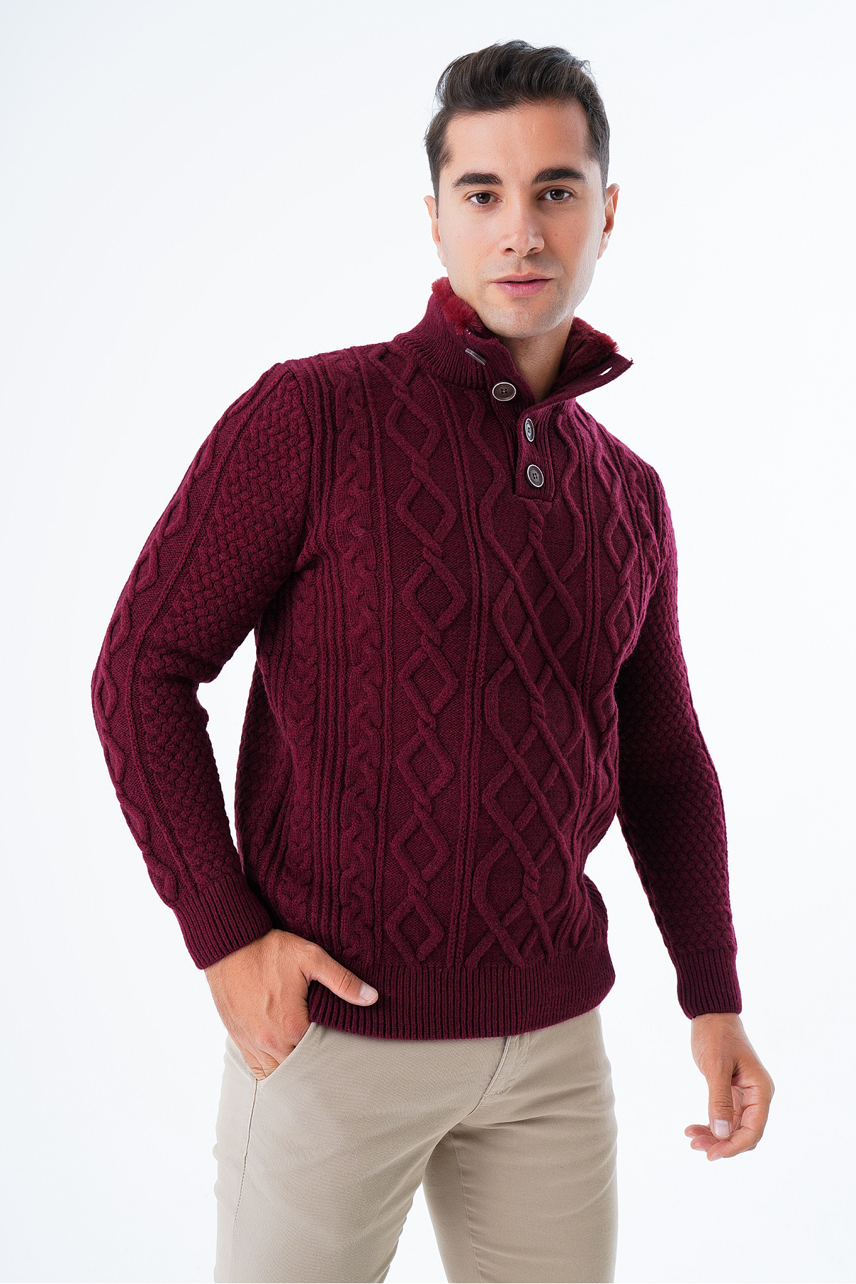 بافت و پلیور مردانه بورگوندی Trist Star | TRIST-5345 اورجینال - تصویر 2