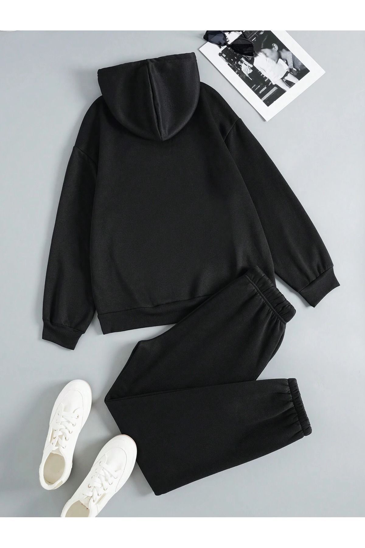 Brooklyn U.S.A Sweatshirt Eşofman Altı Jogger - Siyah Baskılı Alt Üst Eşofman Takımı Kapüşonlu — مشکی scBROKLYUSATKM-SC — تصویر 2 از 2