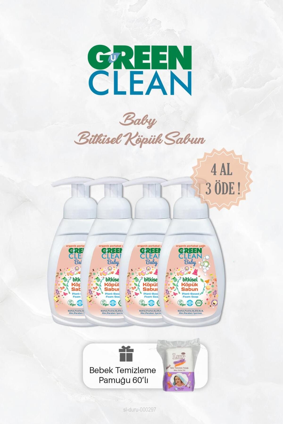 Green Clean 4 AL 3 ÖDE Bitkisel Bebek Köpük Sabun Portakallı 450 ml