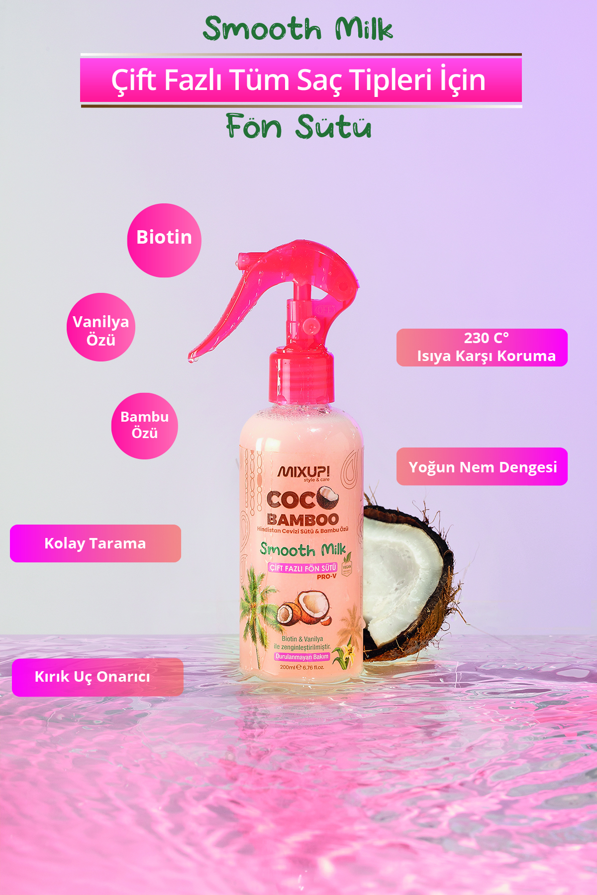Mixup Çift Fazlı Tüm Saç Tipleri Için Fön Sütü & Smooth Milk Therapy 200 ml