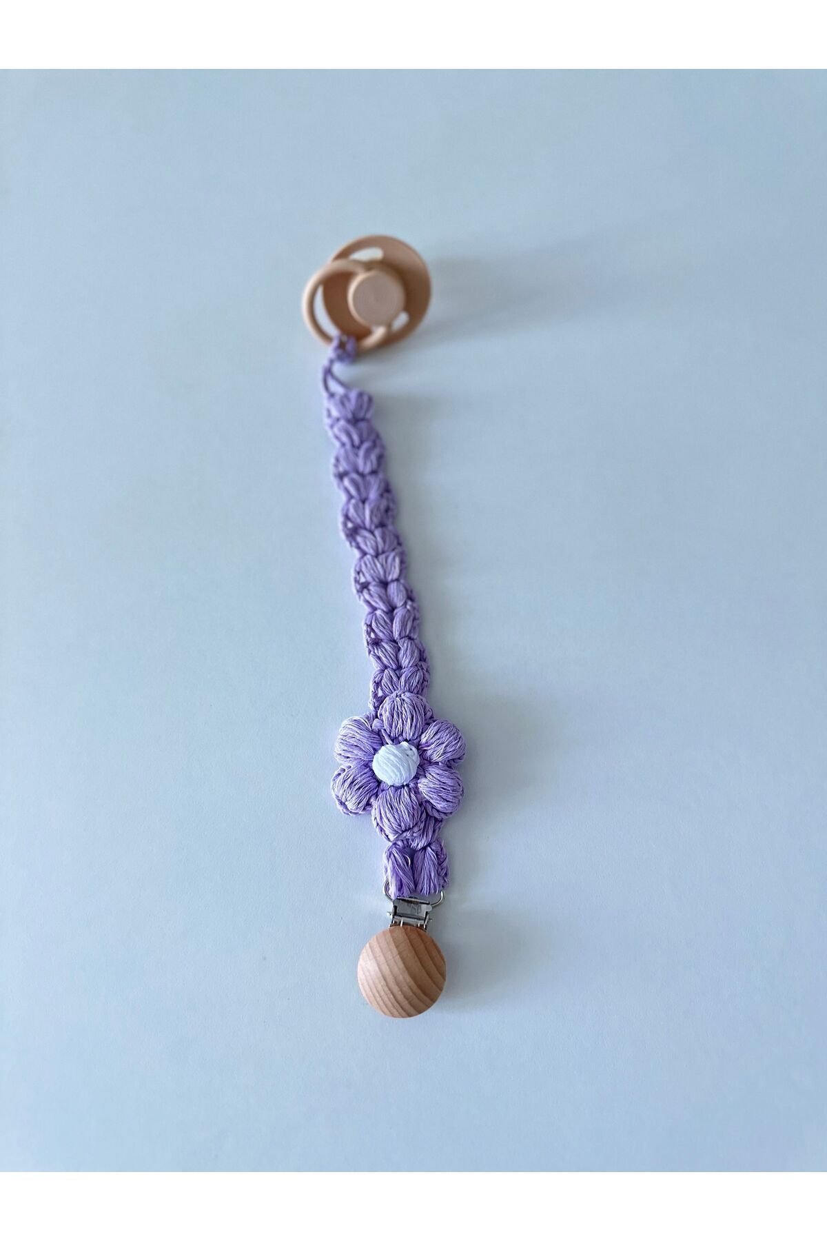 Ortus-Purple Daisy Knitted Pacifier - Chain and Strap Detail 3